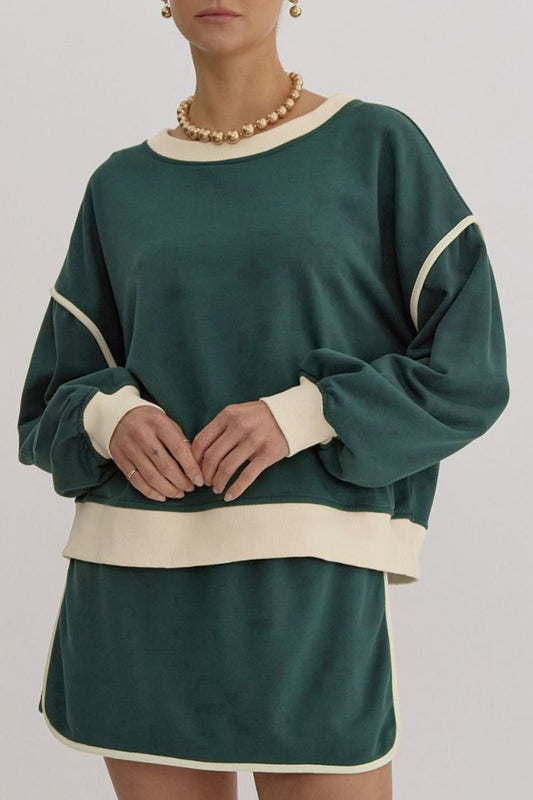 Contrast Trim Round Neck Top and Skort Set - ClassiQ