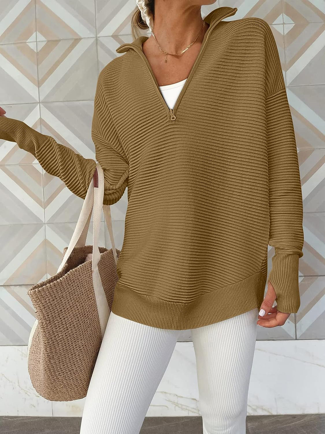 Half Zip Long Sleeve Knit Top - ClassiQ