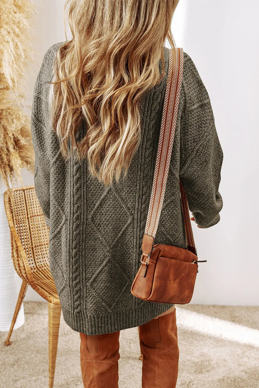 Cable-Knit Round Neck Sweater Dress - Classique Collection