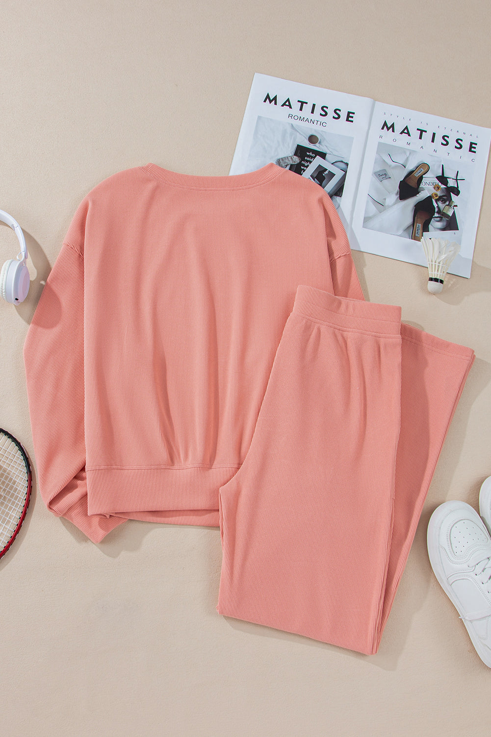 Round Neck Long Sleeve Top and Pants Set - ClassiQ
