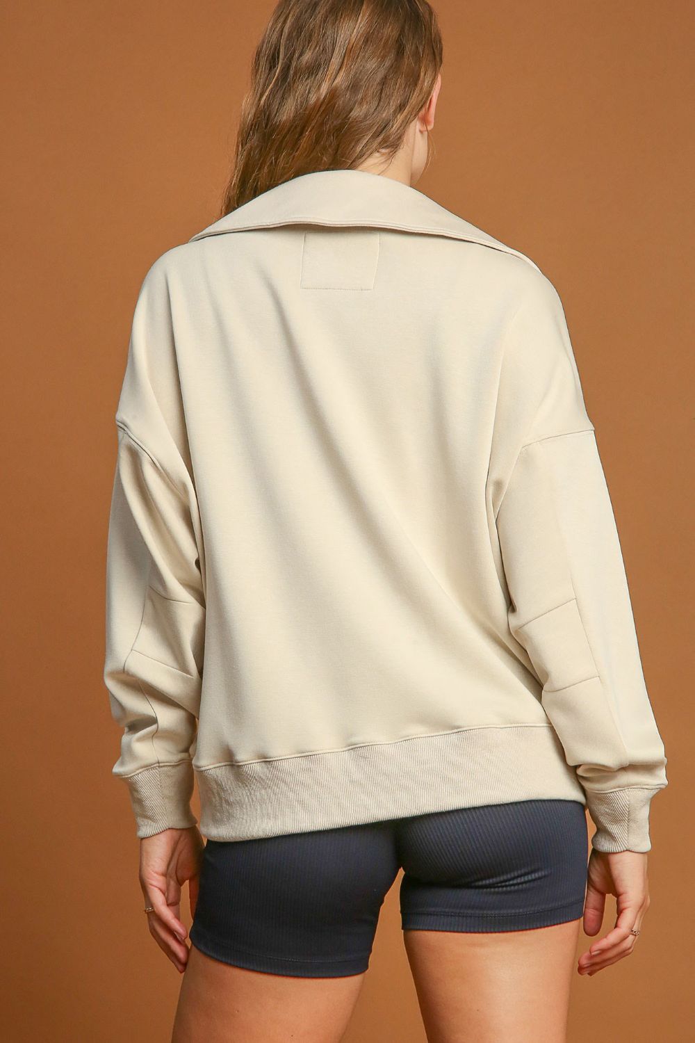 Umgee Johnny Collar Dropped Shoulder Sweatshirt - Classique Collection