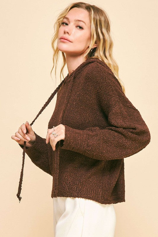 Davi & Dani Drop Shoulder Long Sleeve Hooded Sweater - ClassiQ
