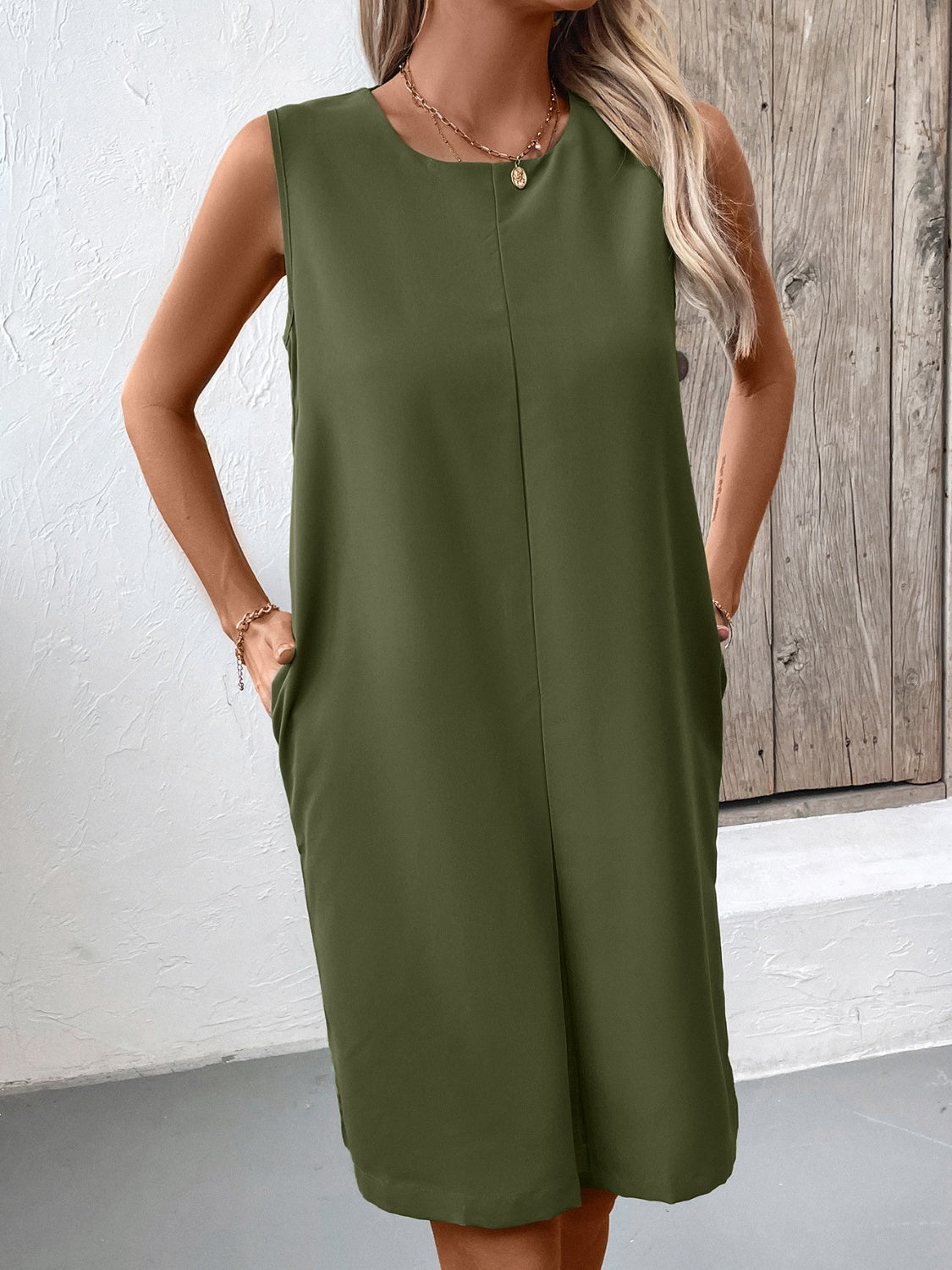 Ivy Lane Pocketed Round Neck Sleeveless Mini Dress - Classique Collection