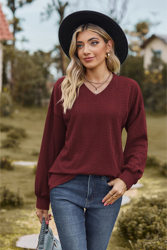 V-Neck Dropped Shoulder Blouse - Classique Collection