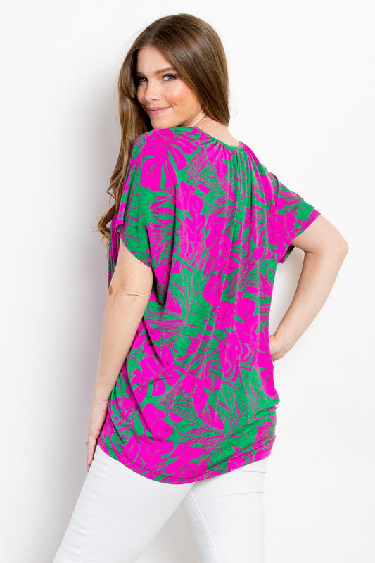 Be Stage Contrast Printed Short Sleeve Top - Classique Collection