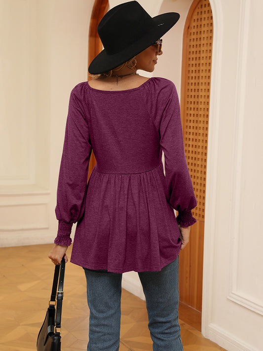 V-Neck Lantern Sleeve Blouse - Classique Collection
