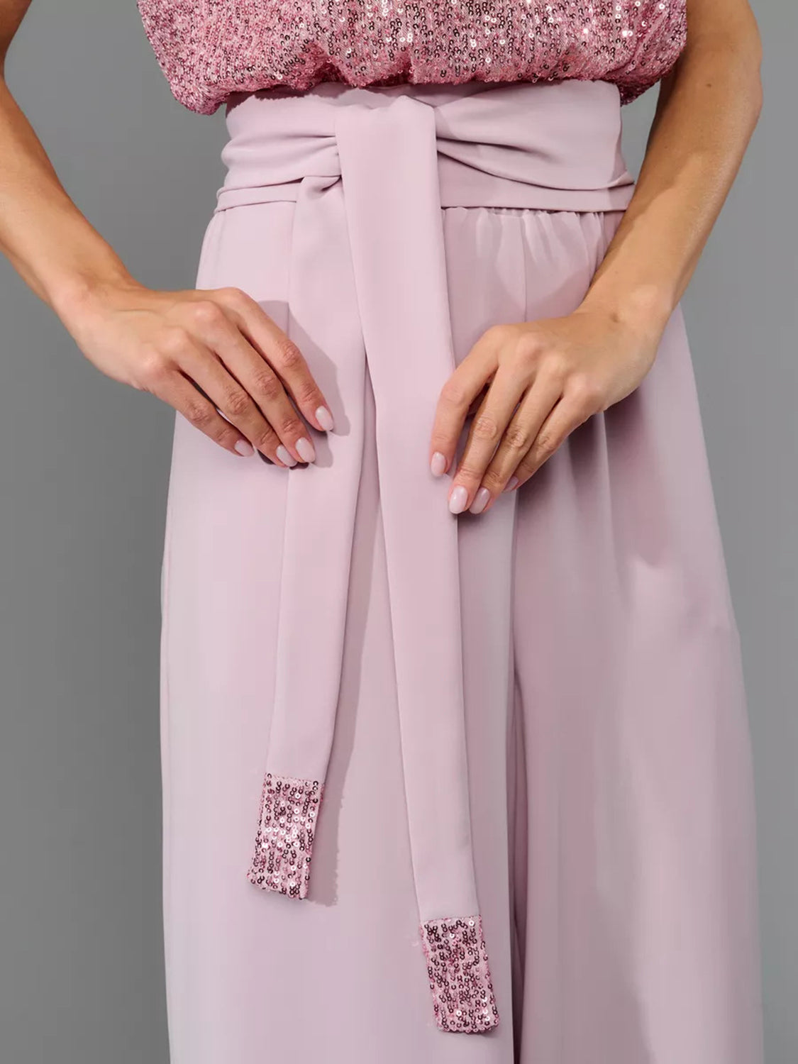 Full Size Sequin Round Neck Short Sleeve Wide Leg Jumpsuit - ClassiQ