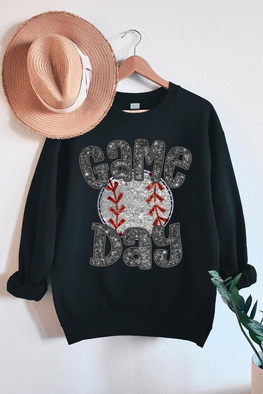 Baseball Game Day Faux Sequins Graphic Sweatshirts - Classique Collection