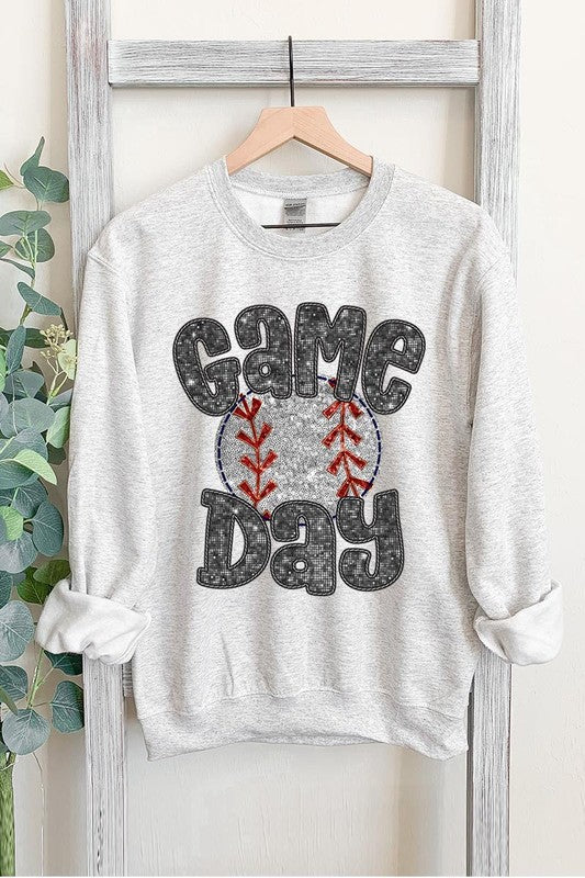 Baseball Game Day Faux Sequins Graphic Sweatshirts - Classique Collection