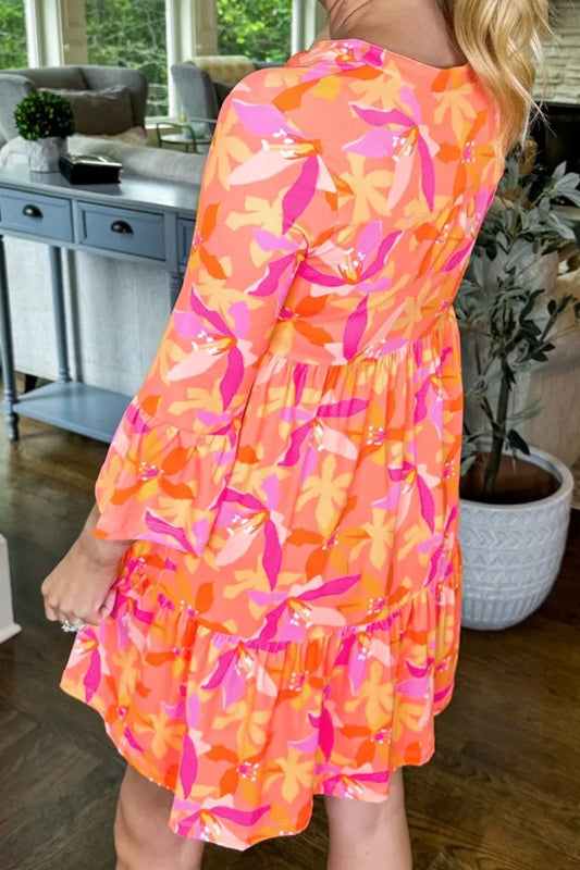 Tiered Printed Notched Mini Dress - Classique Collection