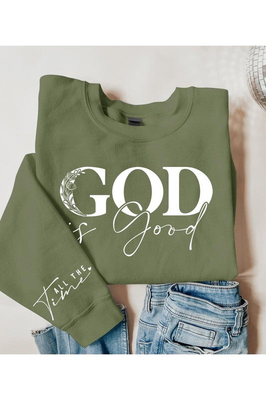God Is Good Sleeve Graphic Fleece Sweatshirts - Classique Collection