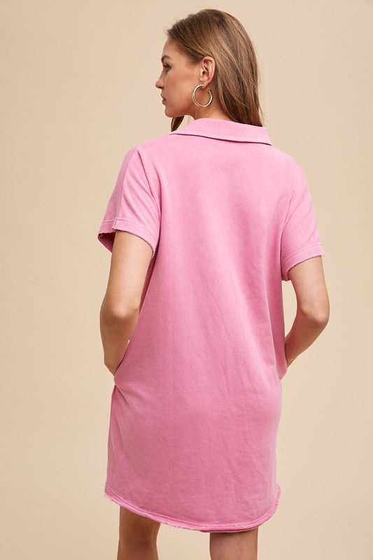 Annie Wear Mineral Washed Johnny Collar Short Sleeve Dress - ClassiQ