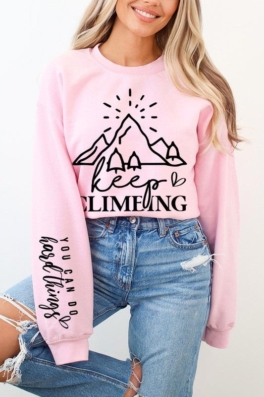 Climbing Faith Sleeve Graphic Fleece Sweatshirts - Classique Collection