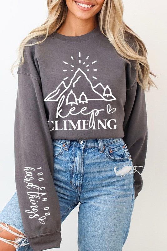 Climbing Faith Sleeve Graphic Fleece Sweatshirts - Classique Collection