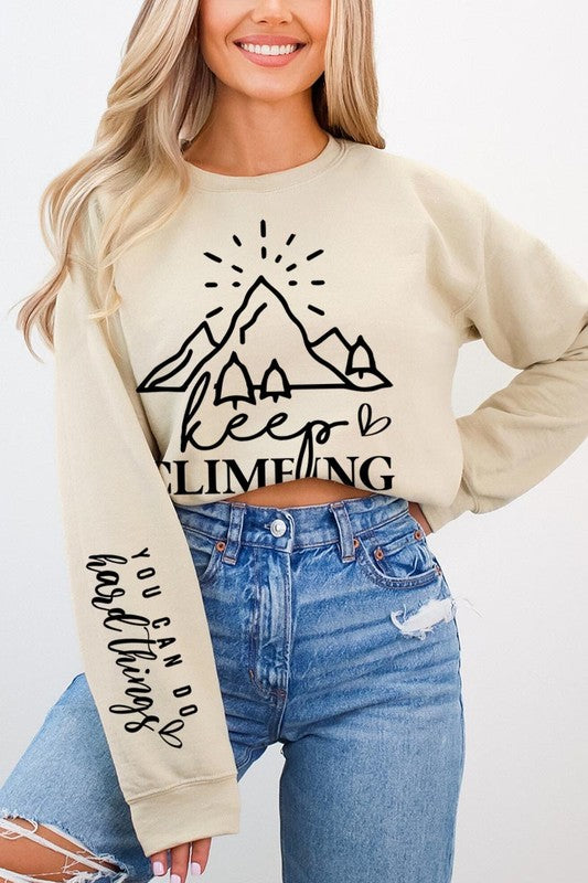 Climbing Faith Sleeve Graphic Fleece Sweatshirts - Classique Collection