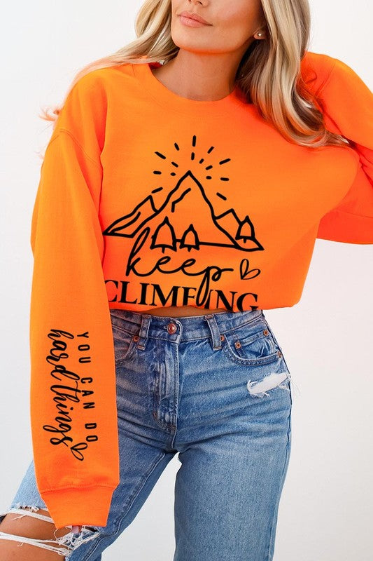 Climbing Faith Sleeve Graphic Fleece Sweatshirts - Classique Collection