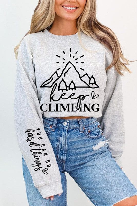 Climbing Faith Sleeve Graphic Fleece Sweatshirts - Classique Collection
