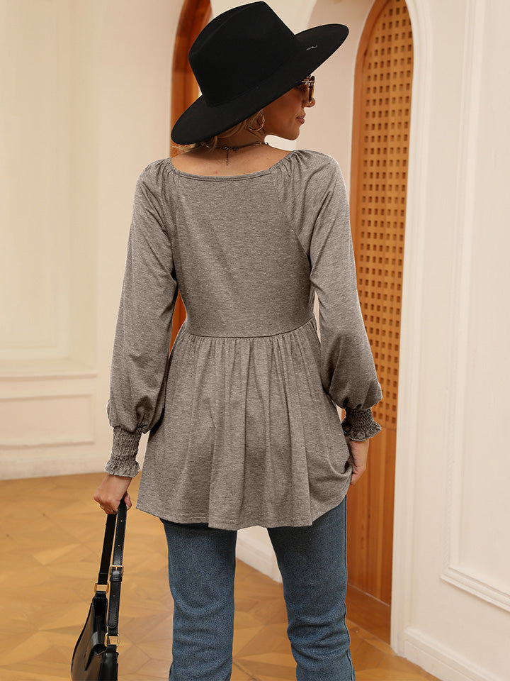 V-Neck Lantern Sleeve Blouse - Classique Collection