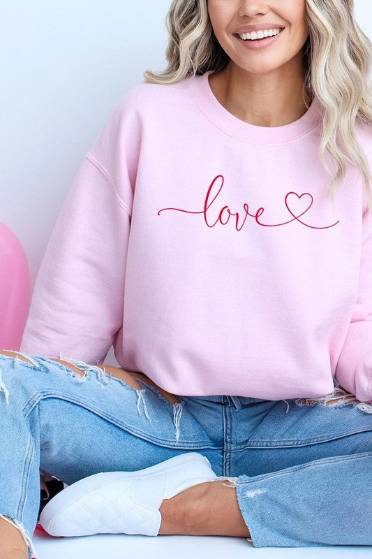 Love With Heart Graphic Plus Fleece Sweatshirt - Classique Collection