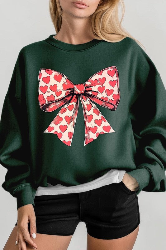 Heart Coquette Bow Graphic Plus Fleece Sweatshirt - Classique Collection