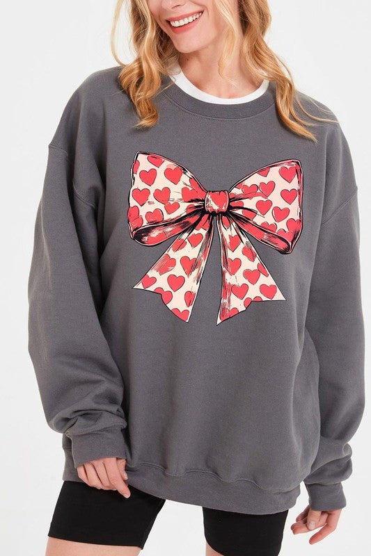 Heart Coquette Bow Graphic Plus Fleece Sweatshirt - Classique Collection