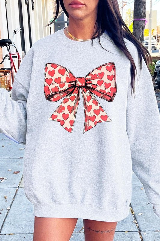 Heart Coquette Bow Graphic Plus Fleece Sweatshirt - Classique Collection