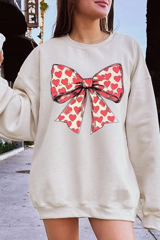 Heart Coquette Bow Graphic Plus Fleece Sweatshirt - Classique Collection