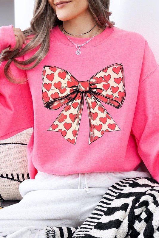 Heart Coquette Bow Graphic Plus Fleece Sweatshirt - Classique Collection
