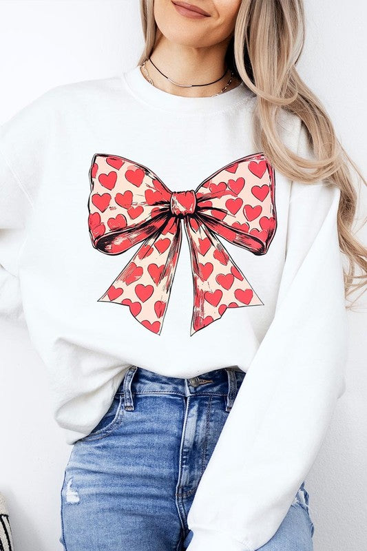 Heart Coquette Bow Graphic Plus Fleece Sweatshirt - Classique Collection