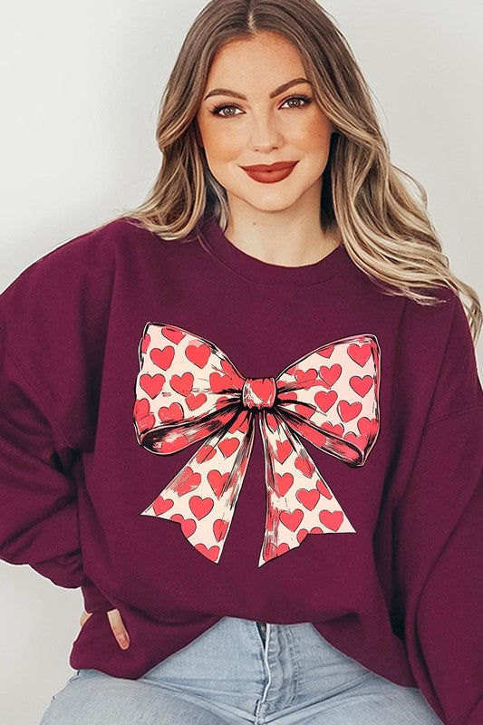 Heart Coquette Bow Graphic Plus Fleece Sweatshirt - Classique Collection