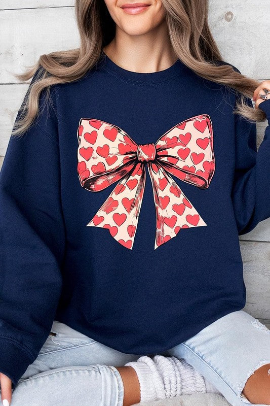 Heart Coquette Bow Graphic Plus Fleece Sweatshirt - Classique Collection