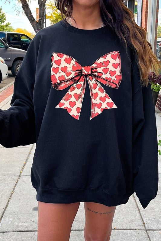 Heart Coquette Bow Graphic Plus Fleece Sweatshirt - Classique Collection