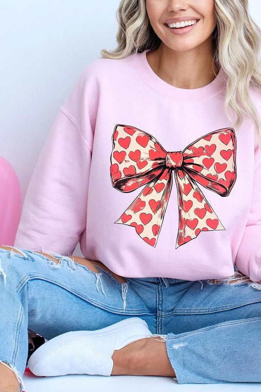 Heart Coquette Bow Graphic Plus Fleece Sweatshirt - Classique Collection