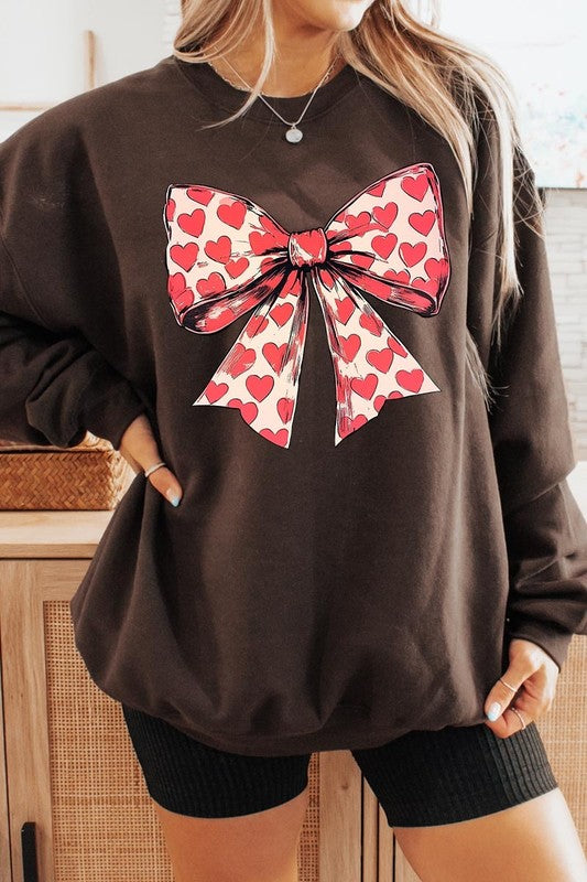 Heart Coquette Bow Graphic Plus Fleece Sweatshirt - Classique Collection