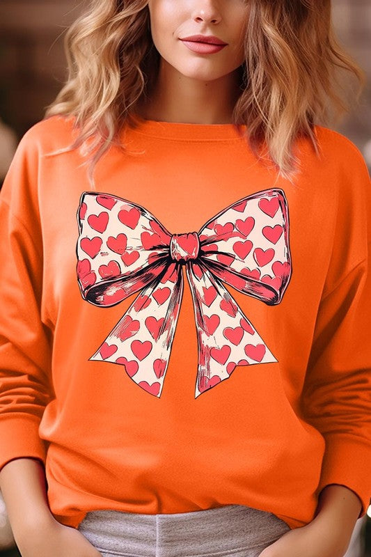 Heart Coquette Bow Graphic Plus Fleece Sweatshirt - Classique Collection