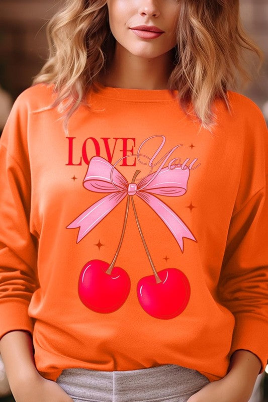 Love You Cherries Graphic Plus Fleece Sweatshirt - ClassiQ