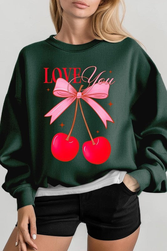 Love You Cherries Graphic Plus Fleece Sweatshirt - ClassiQ
