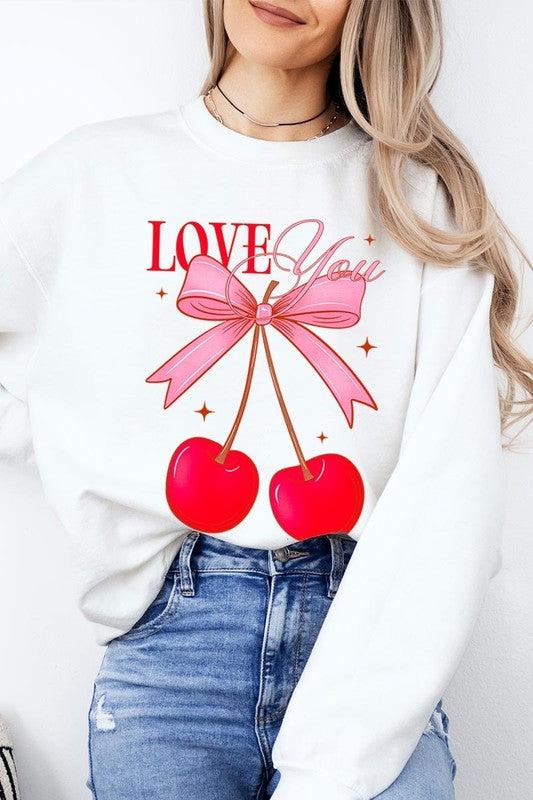 Love You Cherries Graphic Plus Fleece Sweatshirt - ClassiQ