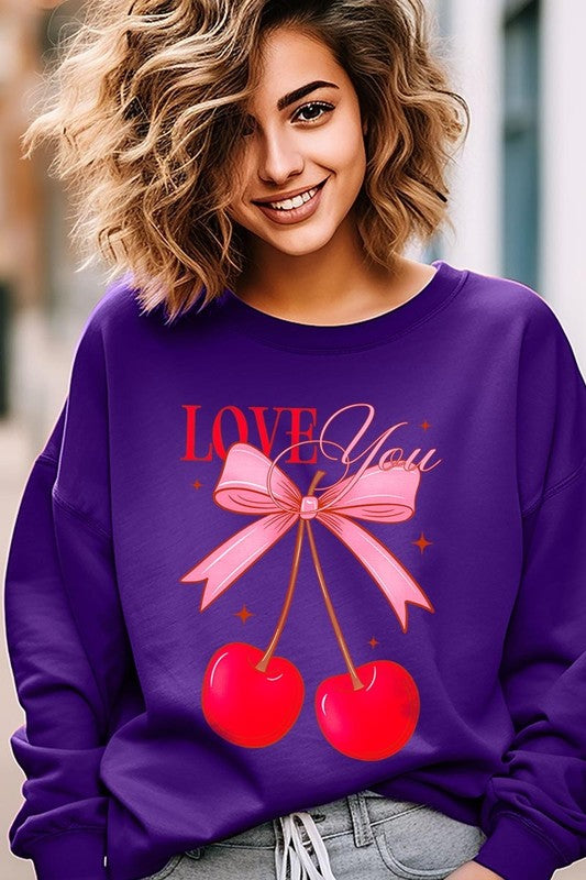 Love You Cherries Graphic Plus Fleece Sweatshirt - ClassiQ