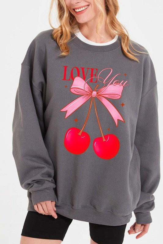 Love You Cherries Graphic Plus Fleece Sweatshirt - ClassiQ