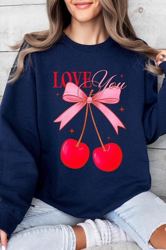 Love You Cherries Graphic Plus Fleece Sweatshirt - ClassiQ