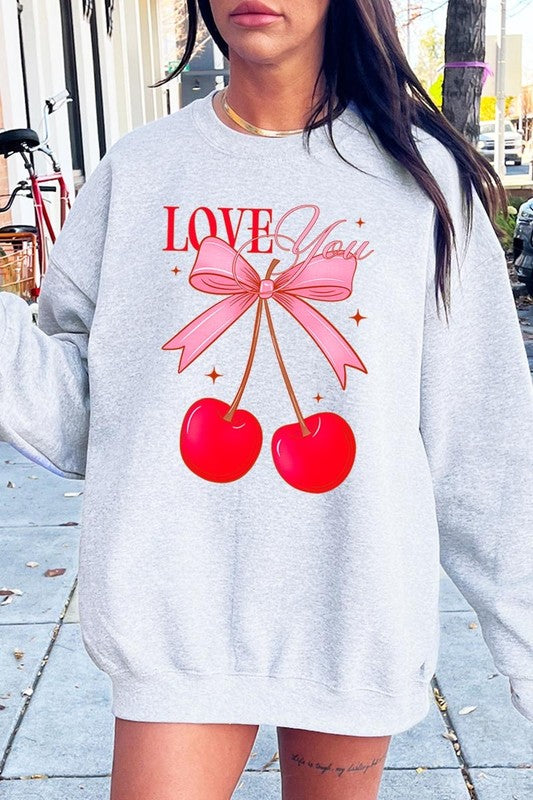 Love You Cherries Graphic Plus Fleece Sweatshirt - ClassiQ