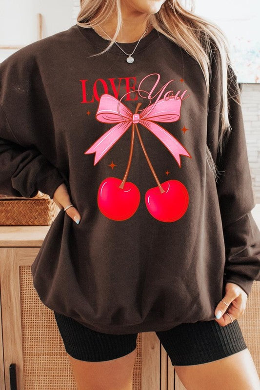 Love You Cherries Graphic Plus Fleece Sweatshirt - ClassiQ