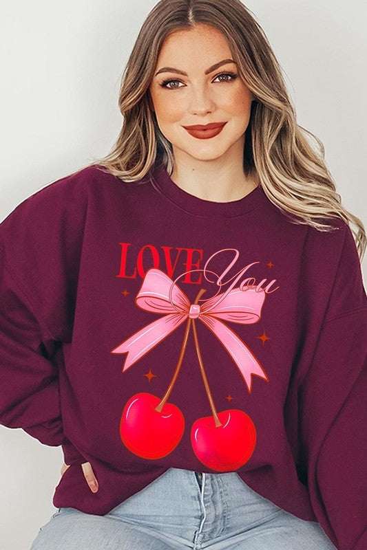 Love You Cherries Graphic Plus Fleece Sweatshirt - ClassiQ