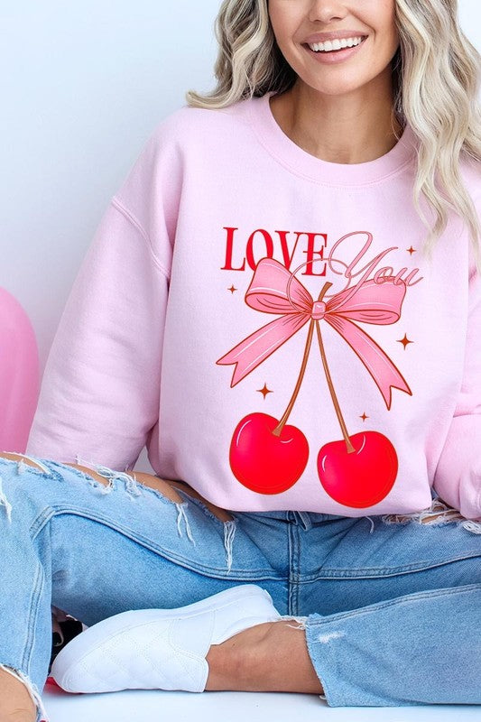 Love You Cherries Graphic Plus Fleece Sweatshirt - ClassiQ