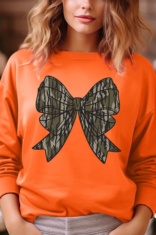 Camo Bow Graphic Plus Fleece Sweatshirts - ClassiQ