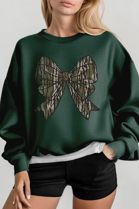 Camo Bow Graphic Plus Fleece Sweatshirts - ClassiQ