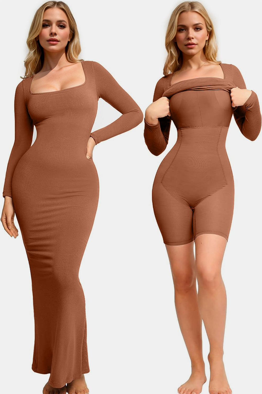 Basic Bae Built-In Shapewear Square Neck Long Sleeve Maxi Dress - Classique Collection