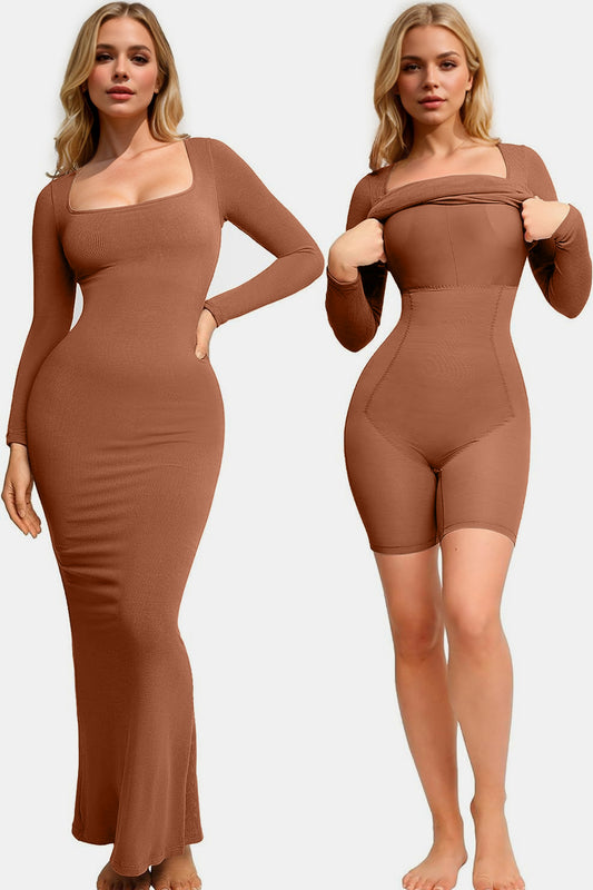 Basic Bae Built-In Shapewear Square Neck Long Sleeve Maxi Dress - Classique Collection
