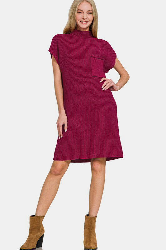 Zenana Mock Neck Short Sleeve Sweater Dress - Classique Collection